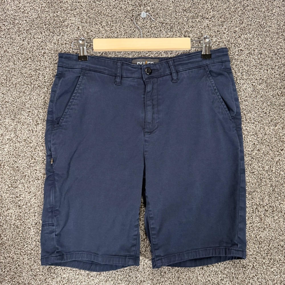 DUER Live Free Journey Shorts Mens 30/9 Blue Cotton Stretch Zip Pocket Hiking